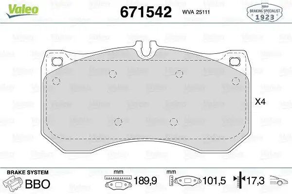VALEO 671542 Ön Fren Balatası