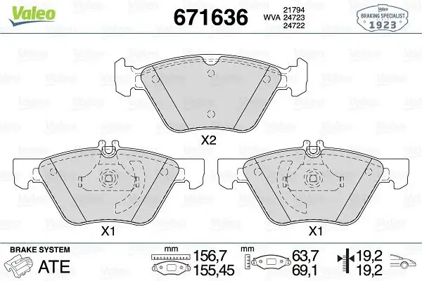 VALEO 671636 Ön Fren Balatası A0044200720