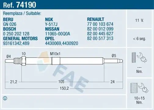 FAE 74190 Kızdırma Bujisi