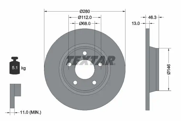 TEXTAR 92071605 Ön Fren Diski 8D0615301A
