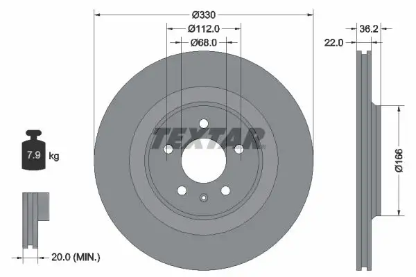 TEXTAR 92160303 Arka Fren Diski 8K0615601C
