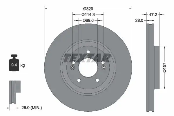 TEXTAR 92306303 Ön Fren Diski 51712D7100