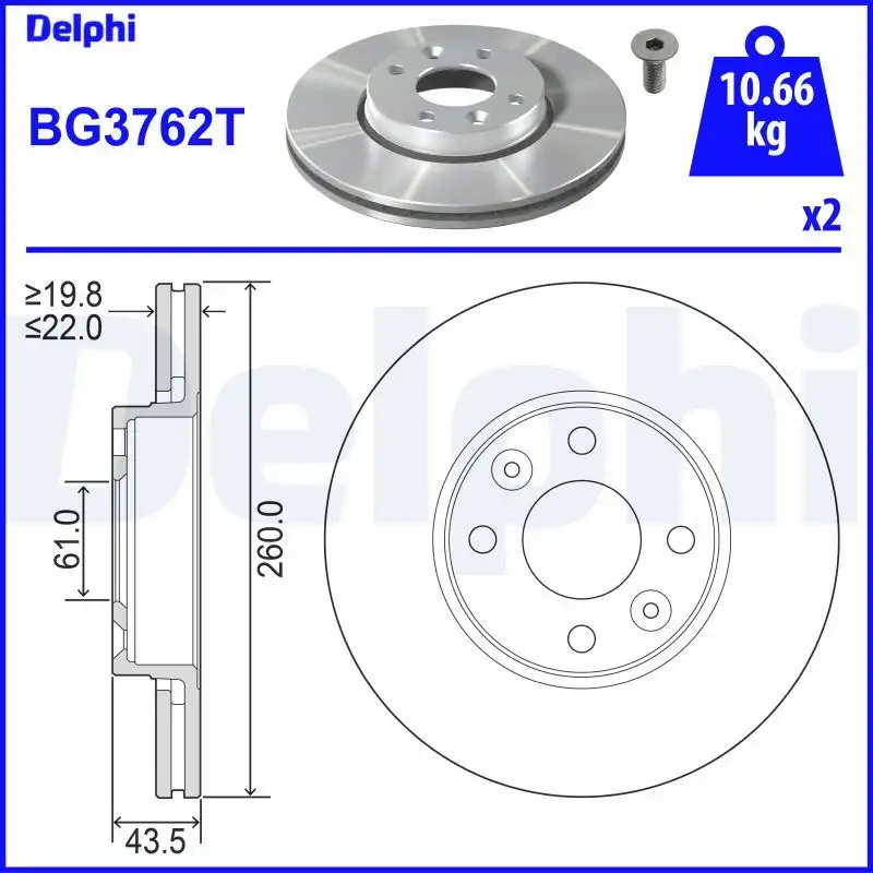 DELPHI BG3762T Ön Fren Diski