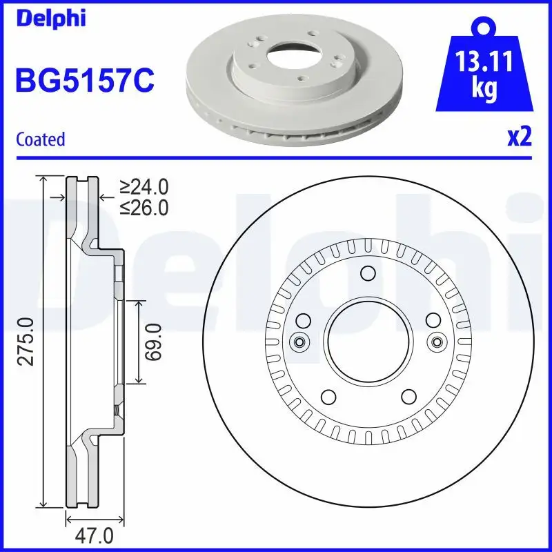 DELPHI BG5157C Ön Fren Diski 517122H000