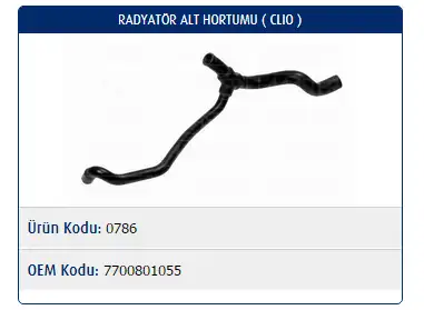 MASTER M0786 Radyatör Alt Hortumu 7700801055