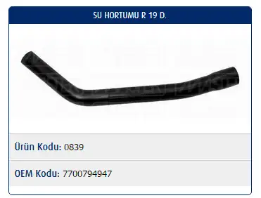 MASTER M0839 Yedek Su Deposu Hortumu 7700794947
