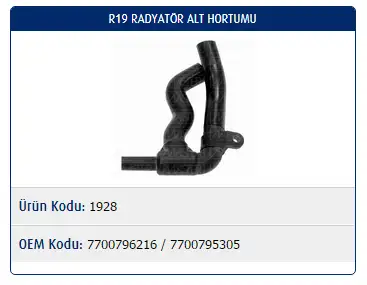 MASTER M1928 Radyatör Alt Hortumu 7700796216