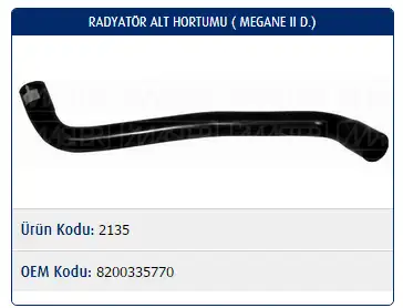 MASTER M2135 Radyatör Alt Hortumu 8200335770