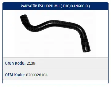 MASTER M2139 Radyatör Üst Hortumu 8200026104