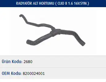 MASTER M2680 Radyatör Alt Hortumu 8200024001