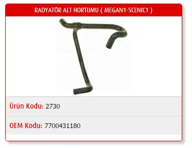 MASTER M2730 Radyatör Alt Hortumu 7700431180