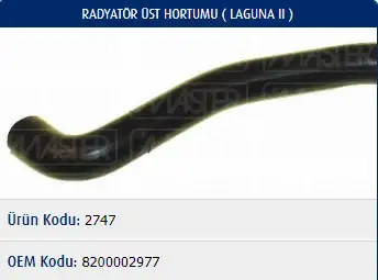 MASTER M2747 Radyatör Üst Hortumu 8200002977
