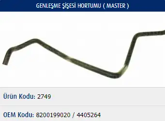 MASTER M2749 Yedek Su Deposu Hortumu 8200199020