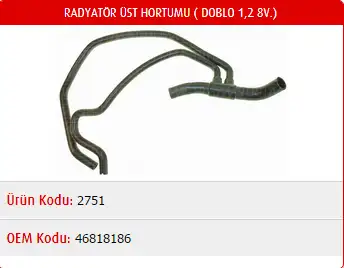 MASTER M2751 Radyatör Alt Hortumu 46818186