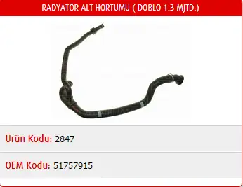 MASTER M2847 Radyatör Alt Hortumu 51757915