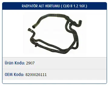 MASTER M2907 Radyatör Alt Hortumu 8200026111