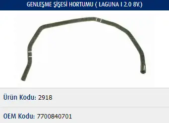 MASTER M2918 Yedek Su Deposu Hortumu 7700840701