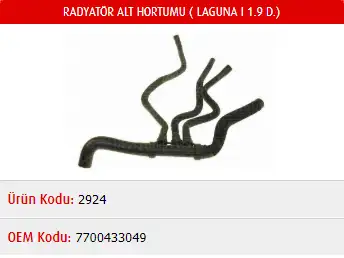 MASTER M2924 Radyatör Alt Hortumu 7700433049