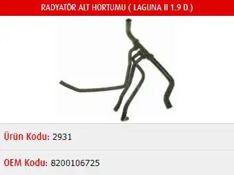 MASTER M2931 Radyatör Alt Hortumu 8200106725