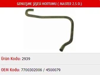 MASTER M2939 Yedek Su Deposu Hortumu 7700302006