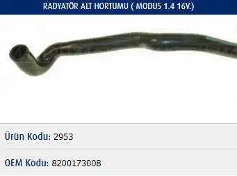 MASTER M2953 Radyatör Alt Hortumu 8200173008