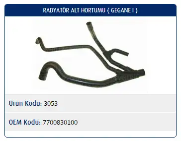 MASTER M3053 Radyatör Alt Hortumu 7700830100