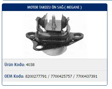MASTER M4038 Motor Takozu (Sağ) 8200277791
