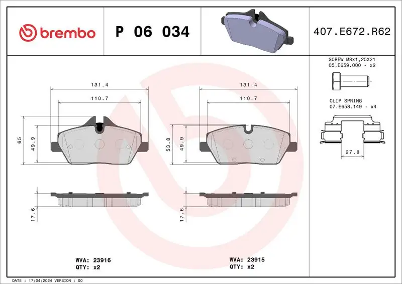 BREMBO P06034 Ön Fren Balatası