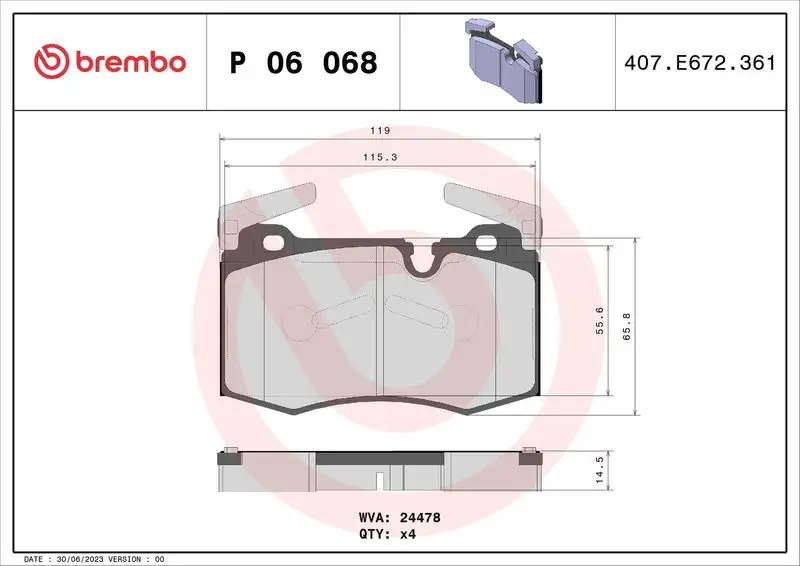 BREMBO P06068 Ön Fren Balatası 34116784726