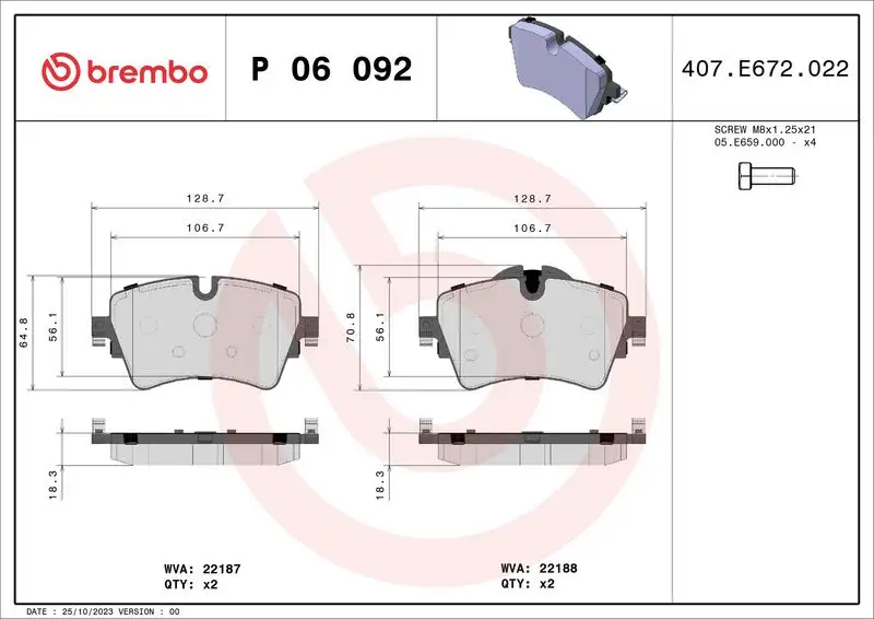 BREMBO P06092 Ön Fren Balatası