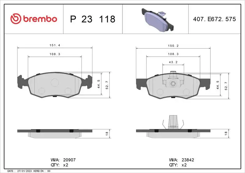 BREMBO P23118 Ön Fren Balatası