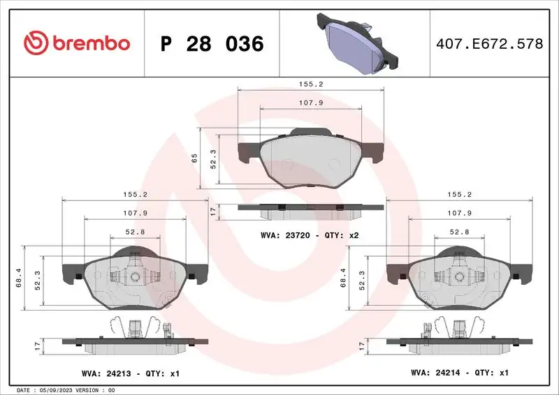 BREMBO P28036 Ön Fren Balatası 45022SEAEZ1