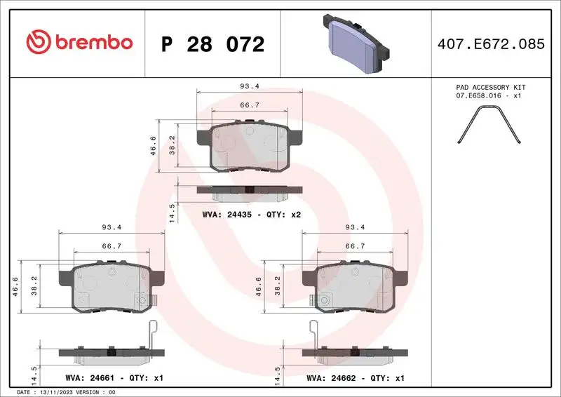 BREMBO P28072 Arka Fren Balatası
