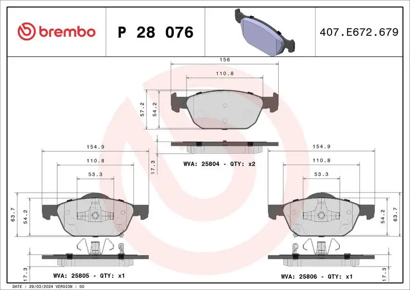 BREMBO P28076 Ön Fren Balatası