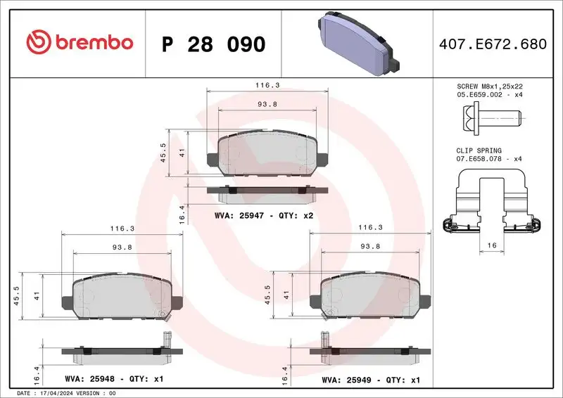 BREMBO P28090 Arka Fren Balatası