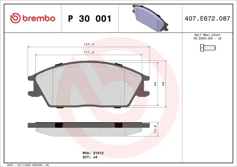 BREMBO P30001 Ön Fren Balatası