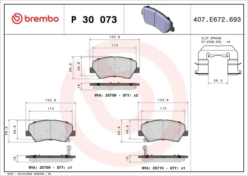 BREMBO P30073 Ön Fren Balatası