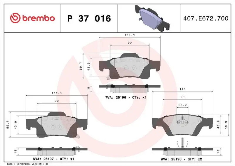 BREMBO P37016 Arka Fren Balatası