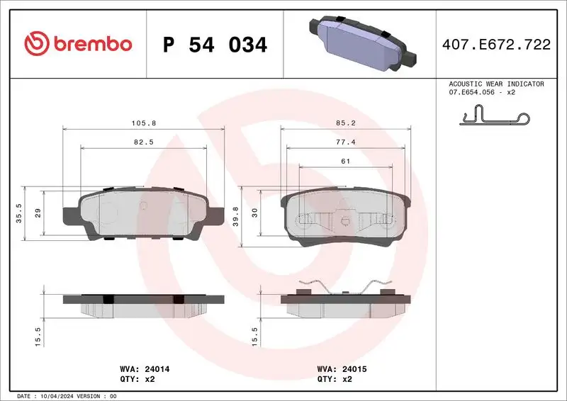 BREMBO P54034 Arka Fren Balatası