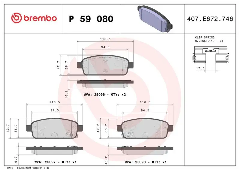 BREMBO P59080 Arka Fren Balatası