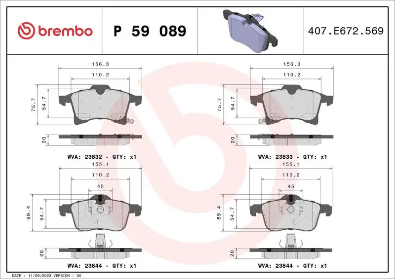 BREMBO P59089 Ön Fren Balatası