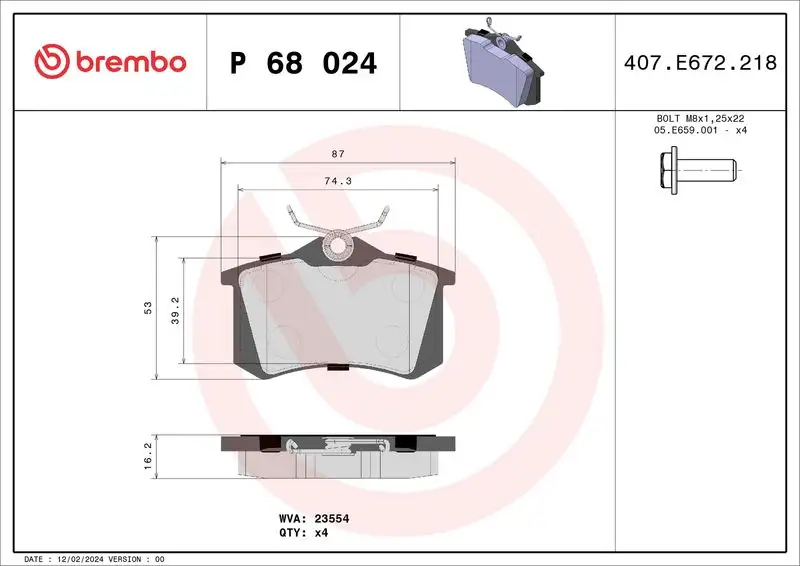 BREMBO P68024 Arka Fren Balatası