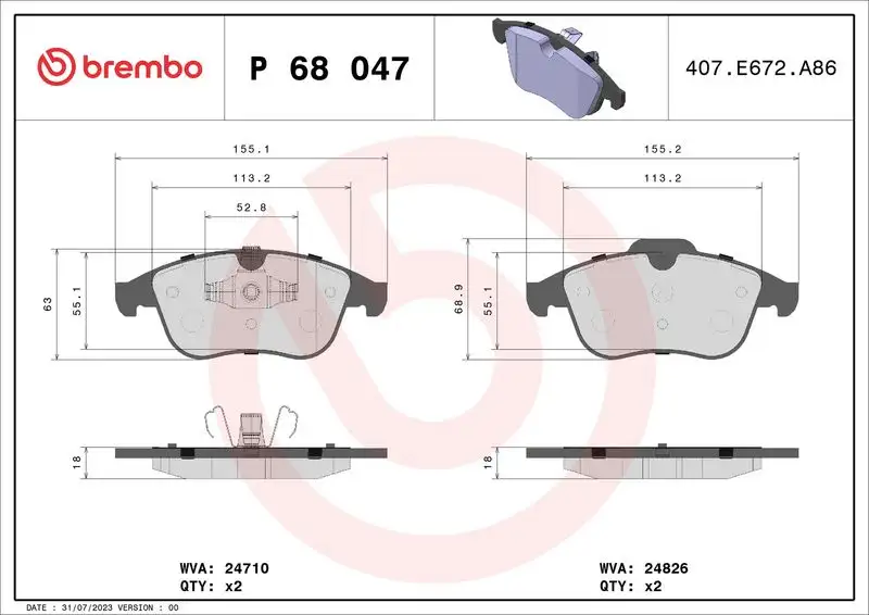 BREMBO P68047 Ön Fren Balatası