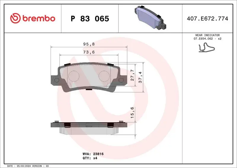 BREMBO P83065 Arka Fren Balatası
