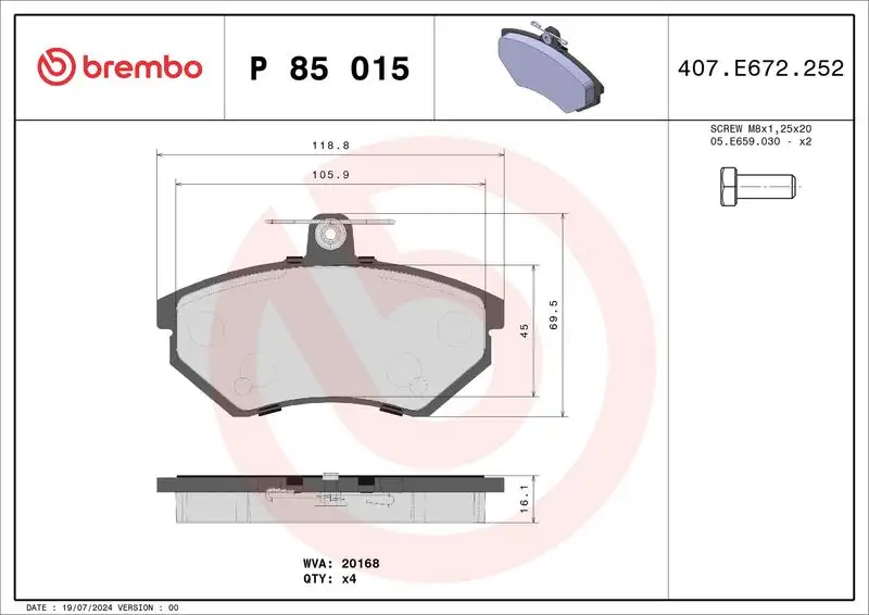 BREMBO P85015 Ön Fren Balatası
