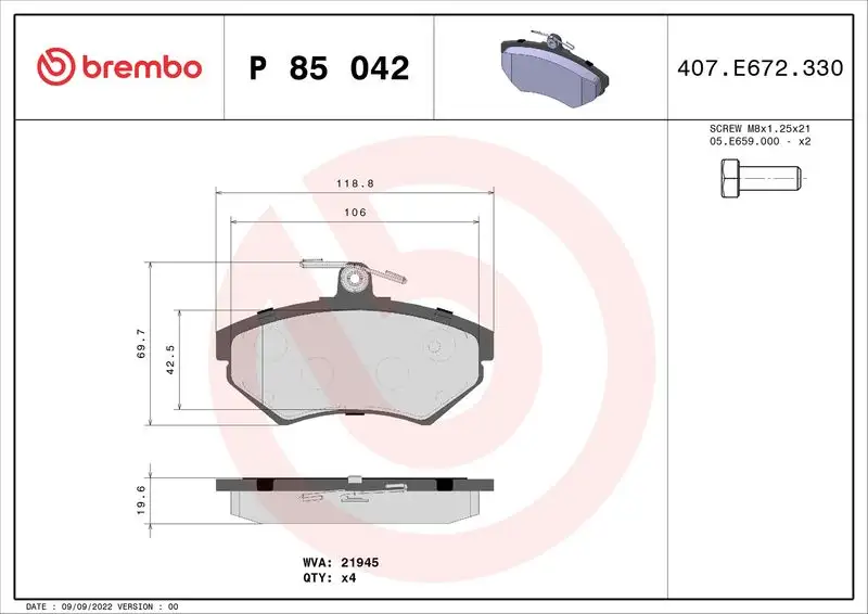 BREMBO P85042 Ön Fren Balatası 8E0698151A
