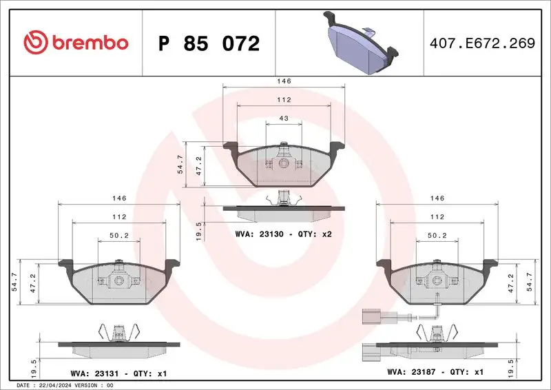 BREMBO P85072 Ön Fren Balatası
