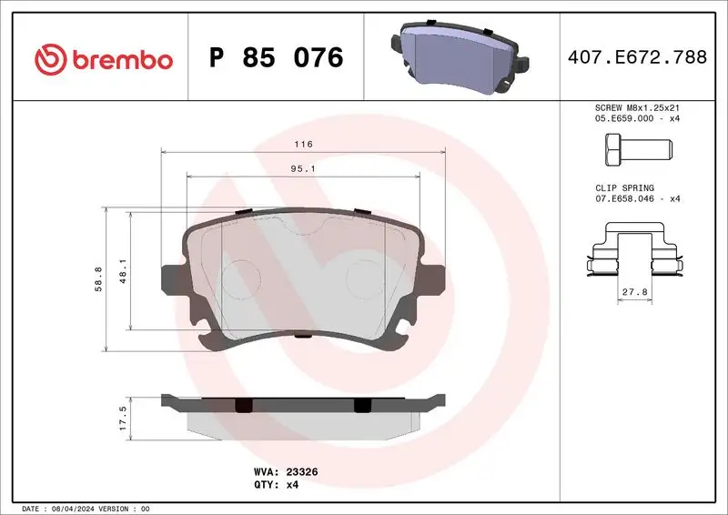 BREMBO P85076 Arka Fren Balatası