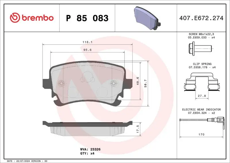 BREMBO P85083 Arka Fren Balatası