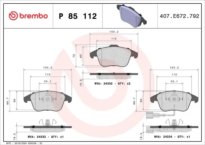 BREMBO P85112 Ön Fren Balatası